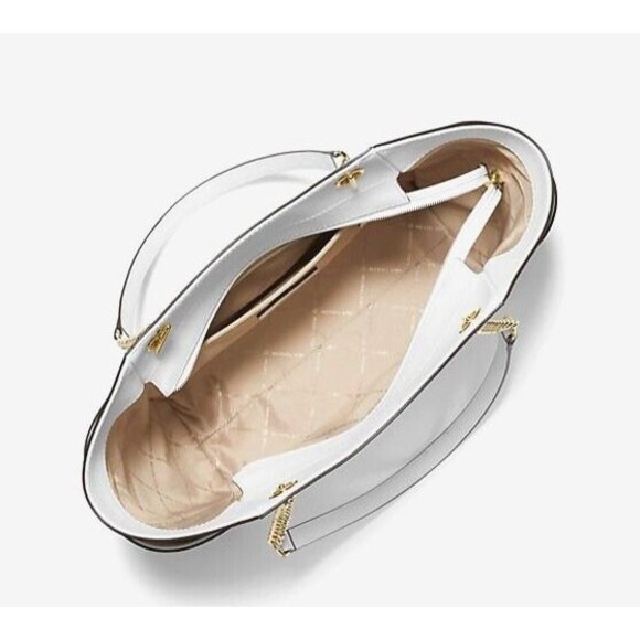 New Michael Kors Jet Set Large Saffiano Leather Shoulder Bag Optic White - Picture 3 of 3